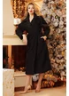 Palton dama din bucle premium supersoft negru cu floare detasabila