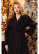 Palton dama din bucle premium supersoft negru cu floare detasabila