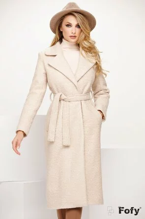 Palton dama elegant bej deschis cu cordon