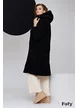Palton dama teddy premium supersoft negru oversize cu gluga