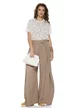 Pantalon dama bej wide cu pense ample din stofa racoroasa
