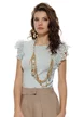 Pantalon dama bej wide cu pense ample din stofa racoroasa