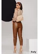 Pantalon dama camel din piele ecologica cu pense buzunare la spate si centura