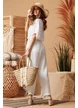 Pantalon dama de in alb premium supersoft curea elastica boho
