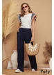 Pantalon dama de vara din matase de vascoza bleumarin cu buzunare laterale