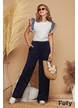 Pantalon dama de vara din matase de vascoza bleumarin cu buzunare laterale