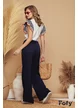 Pantalon dama de vara din matase de vascoza bleumarin cu buzunare laterale
