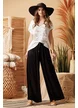 Pantalon dama de vara din matase de vascoza neagra cu buzunare laterale