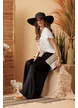 Pantalon dama de vara din matase de vascoza neagra cu buzunare laterale