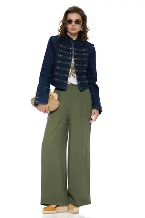 Pantalon dama de vara larg din vascoza premium olive