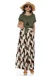 Pantalon dama de vara larg din vascoza premium olive imprimeu geometric