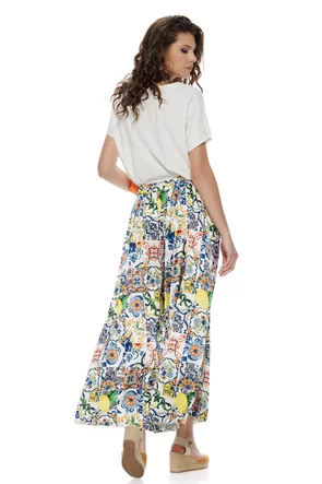 Pantalon dama de vara larg satinat cu imprimeu mediteranean Amalfi