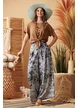 Pantalon dama din matase naturala cu imprimeu floral si ciucuri decorativi