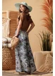 Pantalon dama din matase naturala cu imprimeu floral si ciucuri decorativi