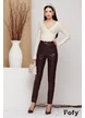Pantalon dama din piele ecologica bordo conic despicat pe picior