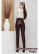 Pantalon dama din piele ecologica bordo conic despicat pe picior