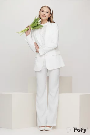 Pantalon dama elegant alb din jacquard satinat premium