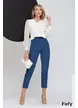 Pantalon dama elegant cu talie inalta petrol cu pense de cambrare