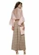 Pantalon dama elegant din stofa premium in carouri bej cu roz si curea