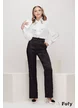 Pantalon dama elegant negru din jacquard satinat premium