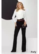 Pantalon dama elegant negru premium cu talie inalta linie evazata si curea