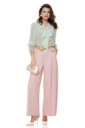 Pantalon dama elegant roz premium wide cu pense curea inclusa