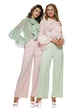 Pantalon dama elegant vernil wide cu buzunare si curea
