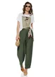 Pantalon dama olive cu pense din vascoza racoroasa cu esarfa bohemian