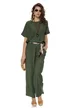Pantalon dama olive cu pense din vascoza racoroasa cu esarfa bohemian