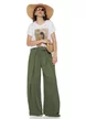 Pantalon dama olive wide cu pense ample din vascoza racoroasa