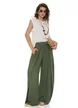 Pantalon dama olive wide cu pense ample din vascoza racoroasa