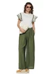 Pantalon dama olive wide cu pense din vascoza racoroasa