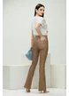 Pantalon dama piele ecologica evazat cappucinno elastic cu efect push up