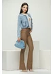 Pantalon dama piele ecologica evazat cappucinno elastic cu efect push up