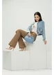 Pantalon dama piele ecologica evazat cappucinno elastic cu efect push up