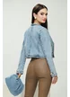 Pantalon dama piele ecologica evazat cappucinno elastic cu efect push up