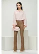 Pantalon dama piele ecologica evazat cappucinno elastic cu efect push up