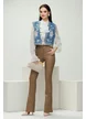 Pantalon dama piele ecologica evazat cappucinno elastic cu efect push up