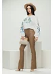 Pantalon dama piele ecologica evazat cappucinno elastic cu efect push up
