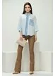 Pantalon dama piele ecologica evazat cappucinno elastic cu efect push up