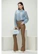 Pantalon dama piele ecologica evazat cappucinno elastic cu efect push up