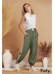 Pantalon de vara din vascoza kaki cu buzunare si dungi laterale
