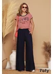 Pantaloni dama de in premium bleumarin cu buzunare laterale si elastic in talie