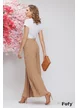 Pantaloni dama de vara plisati bej cu elastic in talie si cordon