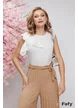 Pantaloni dama de vara plisati bej cu elastic in talie si cordon