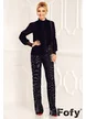 Pantaloni dama negri Fofy drept cu dungi argintii