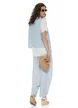 Pantaloni dama premium baby blue din in cu pense buzunare si nasturi aurii