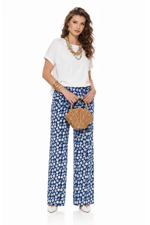 Pantaloni dama premium din bumbac, bleumarin cu frunze