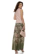 Pantaloni dama premium largi olive cu imprimeu floral din matase de tencel cu in