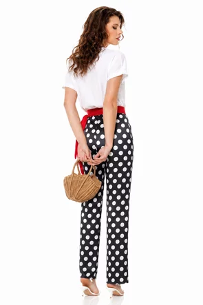 Pantaloni damă premium negri cu buline albe și croi drept